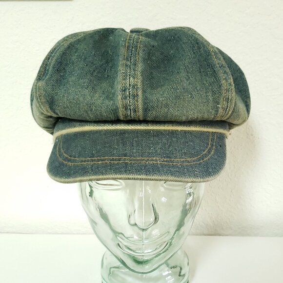 Womens Distressed Blue Jean Denim slouchy newsboy hat - Picture 1 of 9